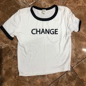A white and black “change” shirt